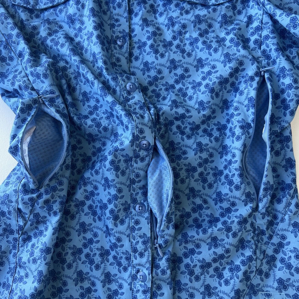 REI Co-op Sahara Shirt Womens M Fitted Floral Blue Short Sleeve Hiking Pockets - Picture 4 of 10